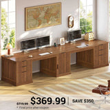 SEDETA | 110.3 Inch Fluted Long Computer Desk with Storage Cabinet Fluted Two Person Desk with 7 Drawers Power Outlets