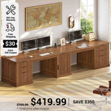 SEDETA 110.3 Inch Fluted Two Person Desk with 7 Drawers Fluted Long Computer Desk with Storage Cabinet 2 Person Desk with Power Outlets