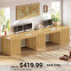 SEDETA 110.3 Inch Fluted Two Person Desk with 7 Drawers Fluted Long Computer Desk with Storage Cabinet 2 Person Desk with Power Outlets