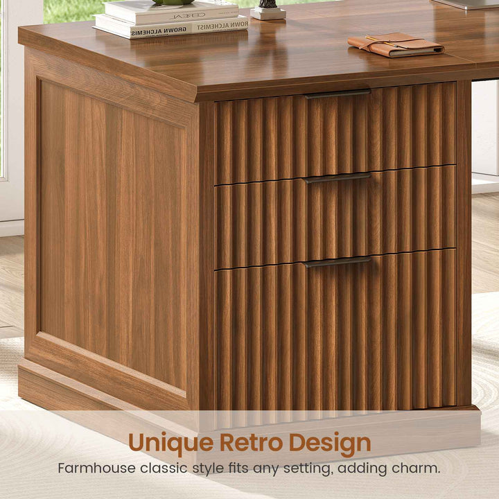 SEDETA | 70.9 Inch Fluted  L Shaped Computer Desk with Power Outlet Home Office Desk with Storage Cabinet and Storage Shelves L Shaped Desk with Drawers
