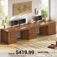 SEDETA 110.3 Inch Fluted Two Person Desk with 7 Drawers Fluted Long Computer Desk with Storage Cabinet 2 Person Desk with Power Outlets