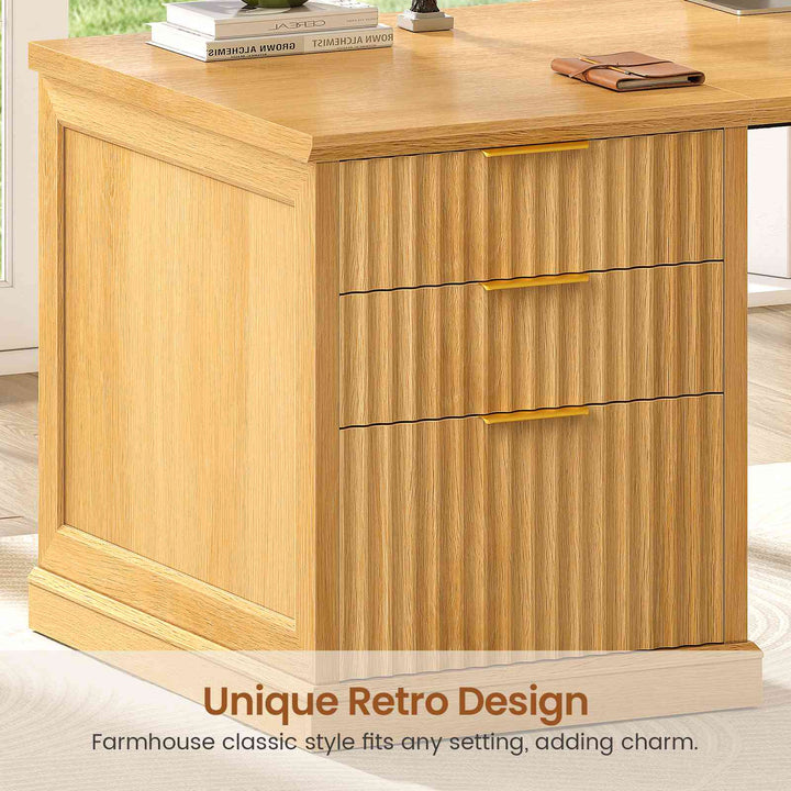 SEDETA | 70.9 Inch Fluted  L Shaped Computer Desk with Power Outlet Home Office Desk with Storage Cabinet and Storage Shelves L Shaped Desk with Drawers