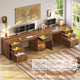 SEDETA 110.3 Inch Fluted Two Person Desk with 7 Drawers Fluted Long Computer Desk with Storage Cabinet 2 Person Desk with Power Outlets