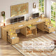 SEDETA 110.3 Inch Fluted Two Person Desk with 7 Drawers Fluted Long Computer Desk with Storage Cabinet 2 Person Desk with Power Outlets