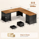 SEDETA 69 Inch Executive L Shaped Computer Desk with Drawers and Storage Cabinet Power Outlets Classical American Style