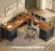 SEDETA 69 Inch Executive L Shaped Computer Desk with Drawers and Storage Cabinet Power Outlets Classical American Style
