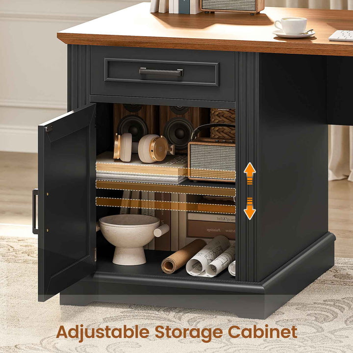 SEDETA 69 Inch Executive L Shaped Computer Desk with Drawers and Storage Cabinet Power Outlets Classical American Style