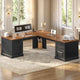 SEDETA 69 Inch Executive L Shaped Computer Desk with Drawers and Storage Cabinet Power Outlets Classical American Style