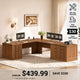 SEDETA 78.8 Inch Fluted L Shaped Desk with 6 Drawers Fluted Brown Home Office Desk with Power Outlet File Cabinet Storage Wood Corner Computer Desk for Work and Study