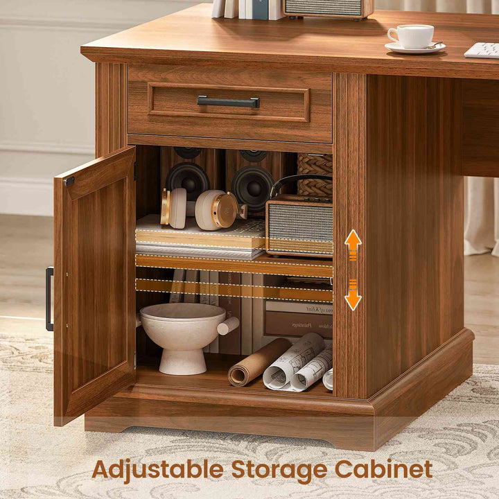 SEDETA 69 Inch Executive L Shaped Computer Desk with Drawers and Storage Cabinet Power Outlets Classical American Style