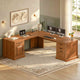 SEDETA 69 Inch Executive L Shaped Computer Desk with Drawers and Storage Cabinet Power Outlets Classical American Style