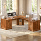 SEDETA 69 Inch Executive L Shaped Computer Desk with Drawers and Storage Cabinet Power Outlets Classical American Style