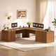SEDETA 78.8 Inch Fluted L Shaped Desk with 6 Drawers Fluted Brown Home Office Desk with Power Outlet File Cabinet Storage Wood Corner Computer Desk for Work and Study