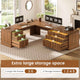SEDETA 78.8 Inch Fluted L Shaped Desk with 6 Drawers Fluted Brown Home Office Desk with Power Outlet File Cabinet Storage Wood Corner Computer Desk for Work and Study