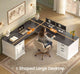 SEDETA 69 Inch Executive L Shaped Computer Desk with Drawers and Storage Cabinet Power Outlets Classical American Style