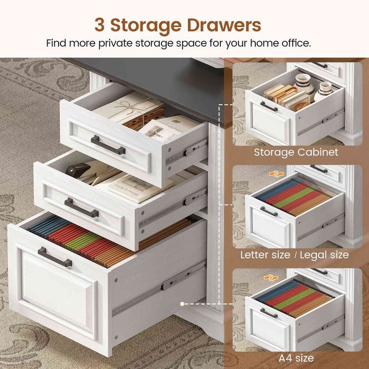 SEDETA 69 Inch Executive L Shaped Computer Desk with Drawers and Storage Cabinet Power Outlets Classical American Style