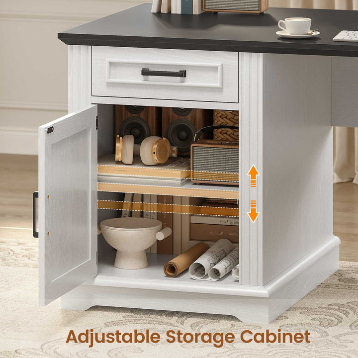 SEDETA 69 Inch Executive L Shaped Computer Desk with Drawers and Storage Cabinet Power Outlets Classical American Style