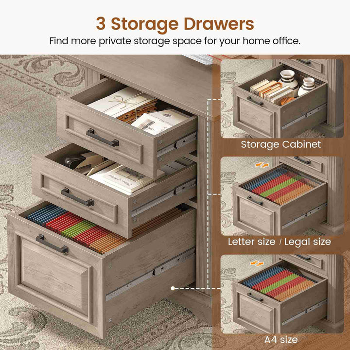 SEDETA 69 Inch Executive L Shaped Computer Desk with Drawers and Storage Cabinet Power Outlets Classical American Style