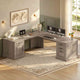 SEDETA 69 Inch Executive L Shaped Computer Desk with Drawers and Storage Cabinet Power Outlets Classical American Style