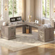 SEDETA 69 Inch Executive L Shaped Computer Desk with Drawers and Storage Cabinet Power Outlets Classical American Style