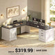 SEDETA 69 Inch Executive L Shaped Computer Desk with Drawers and Storage Cabinet Power Outlets Classical American Style