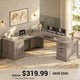 SEDETA 69 Inch Executive L Shaped Computer Desk with Drawers and Storage Cabinet Power Outlets Classical American Style