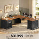 SEDETA 69 Inch Executive L Shaped Computer Desk with Drawers and Storage Cabinet Power Outlets Classical American Style
