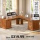 SEDETA 69 Inch Executive L Shaped Computer Desk with Drawers and Storage Cabinet Power Outlets Classical American Style