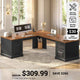SEDETA® 69 Inch Farmhouse Executive L Shaped Desk Corner Computer Desk with Drawers and Storage Cabinet Power Outlet