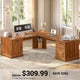 SEDETA® 69 Inch Farmhouse Executive L Shaped Desk Corner Computer Desk with Drawers and Storage Cabinet Power Outlet