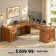 SEDETA® 69 Inch Farmhouse Executive L Shaped Desk Corner Computer Desk with Drawers and Storage Cabinet Power Outlet