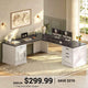 SEDETA | 69 Inch Executive Desk Farmhouse L Shaped Computer Desk with Drawers Storage Cabinet Power Outlet