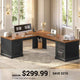 SEDETA | 69 Inch Executive Desk Farmhouse L Shaped Computer Desk with Drawers Storage Cabinet Power Outlet