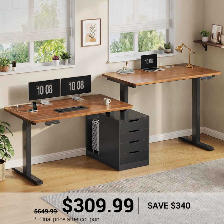 SEDETA® 94 Inch Electric Standing Desk Height Adjustable Two Person Long Computer Desk with 4 Drawers 2 Power Outlets CPU Stand Cable Management