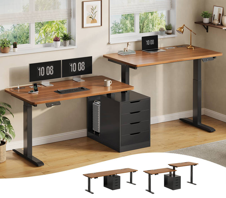 SEDETA® 94 Inch Electric Standing Desk Height Adjustable Two Person Long Computer Desk with 4 Drawers 2 Power Outlets CPU Stand Cable Management