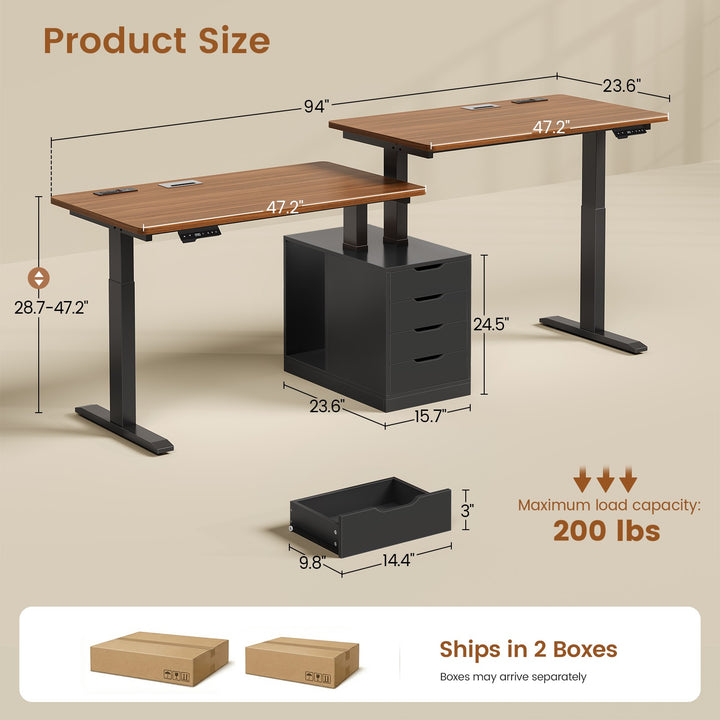 SEDETA® 94 Inch Electric Standing Desk Height Adjustable Two Person Long Computer Desk with 4 Drawers 2 Power Outlets CPU Stand Cable Management