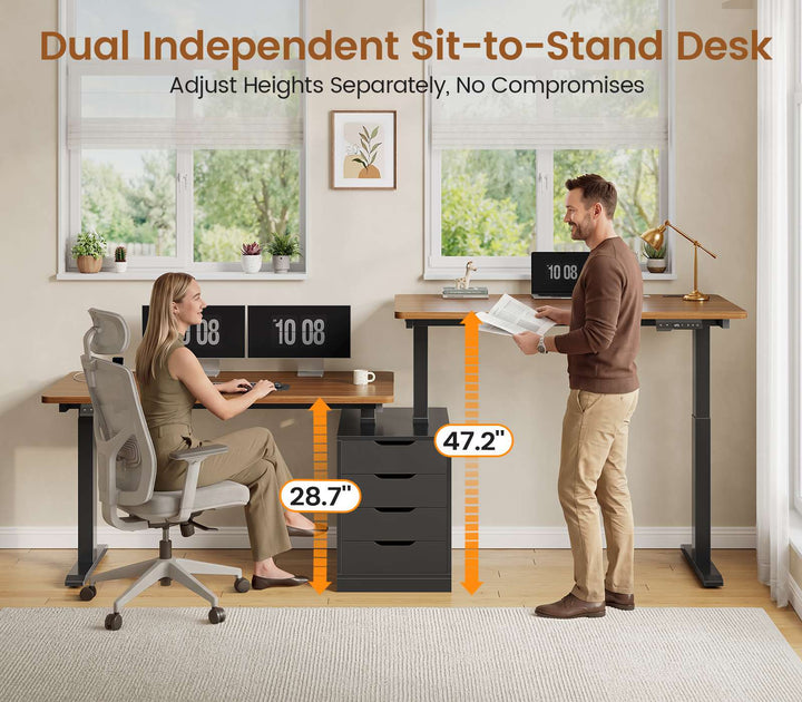SEDETA® 94 Inch Electric Standing Desk Height Adjustable Two Person Long Computer Desk with 4 Drawers 2 Power Outlets CPU Stand Cable Management