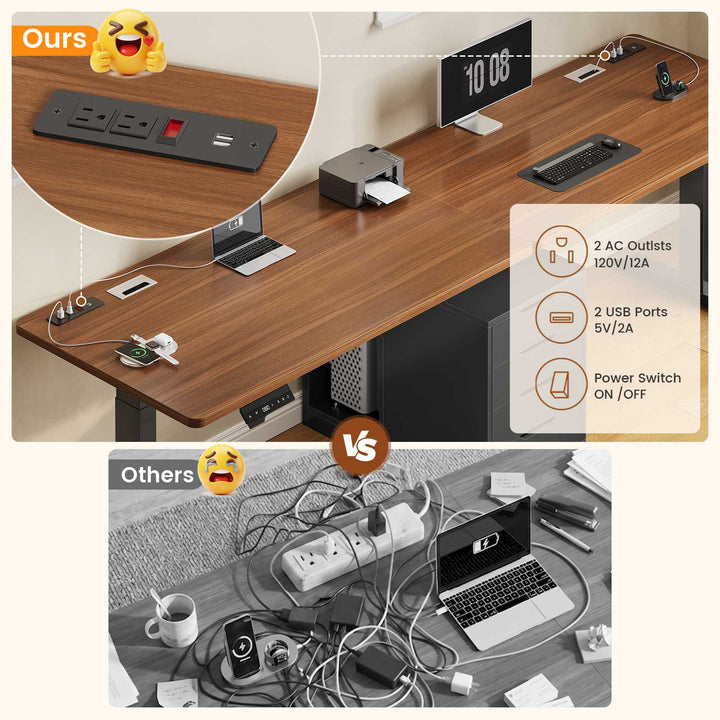 SEDETA® 94 Inch Electric Standing Desk Height Adjustable Two Person Long Computer Desk with 4 Drawers 2 Power Outlets CPU Stand Cable Management