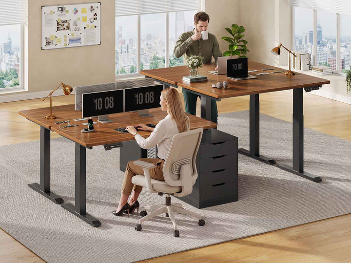 SEDETA® 94 Inch Electric Standing Desk Height Adjustable Two Person Long Computer Desk with 4 Drawers 2 Power Outlets CPU Stand Cable Management