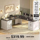 SEDETA 69 Inch Executive L Shaped Computer Desk with Drawers and Storage Cabinet Power Outlets Classical American Style