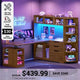 SEDETA 59 Inch L Shaped Standing Desk with 3 Drawers Storage and Bookshelves Office Stand Up Corner Desk with Hutch and Open Shelves LED Light and Power Outlet for Work Writing Study Gaming