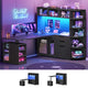 SEDETA | 59 Inch Standing Desk with 3 Drawers LED Light and Power Outlet L Shaped Office Stand Up Corner Desk with Hutch Open Shelves and Bookshelves