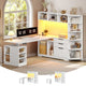 SEDETA | 59 Inch Standing Desk with 3 Drawers LED Light and Power Outlet L Shaped Office Stand Up Corner Desk with Hutch Open Shelves and Bookshelves