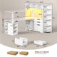 SEDETA | 59 Inch Standing Desk with 3 Drawers LED Light and Power Outlet L Shaped Office Stand Up Corner Desk with Hutch Open Shelves and Bookshelves