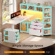 SEDETA | 59 Inch Standing Desk with 3 Drawers LED Light and Power Outlet L Shaped Office Stand Up Corner Desk with Hutch Open Shelves and Bookshelves