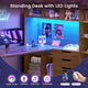 SEDETA | 59 Inch Standing Desk with 3 Drawers LED Light and Power Outlet L Shaped Office Stand Up Corner Desk with Hutch Open Shelves and Bookshelves