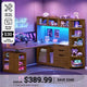 SEDETA® 59 Inch L Shaped Standing Desk with 3 Drawers LED Light and Bookshelves Office Stand Up Corner Desk with Hutch Open Shelves and Power Outlet