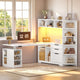SEDETA | 59 Inch Standing Desk with 3 Drawers LED Light and Power Outlet L Shaped Office Stand Up Corner Desk with Hutch Open Shelves and Bookshelves