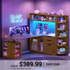 SEDETA | 59 Inch Standing Desk with 3 Drawers LED Light and Power Outlet L Shaped Office Stand Up Corner Desk with Hutch Open Shelves and Bookshelves