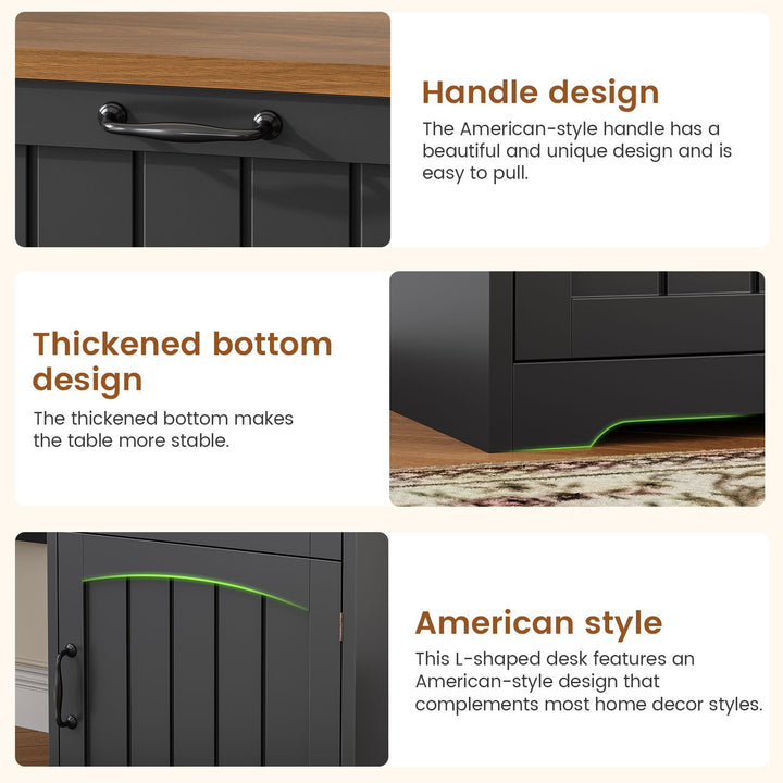 SEDETA 63 Inch Farmhouse Corner Computer Desk L Shaped Wood Desk with File Drawers Storage Monitor Stand for Home Office
